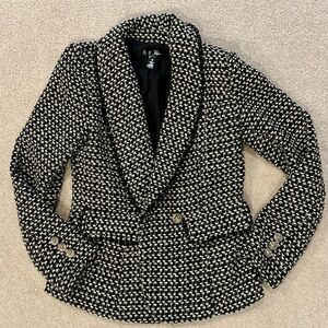 Aqua Black and White Blazer with Textured Woven Fabric